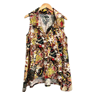 For Cynthia 🦋 Novelty BUTTERFLY PRINT Linen Blend Sleeveless Tunic blouse